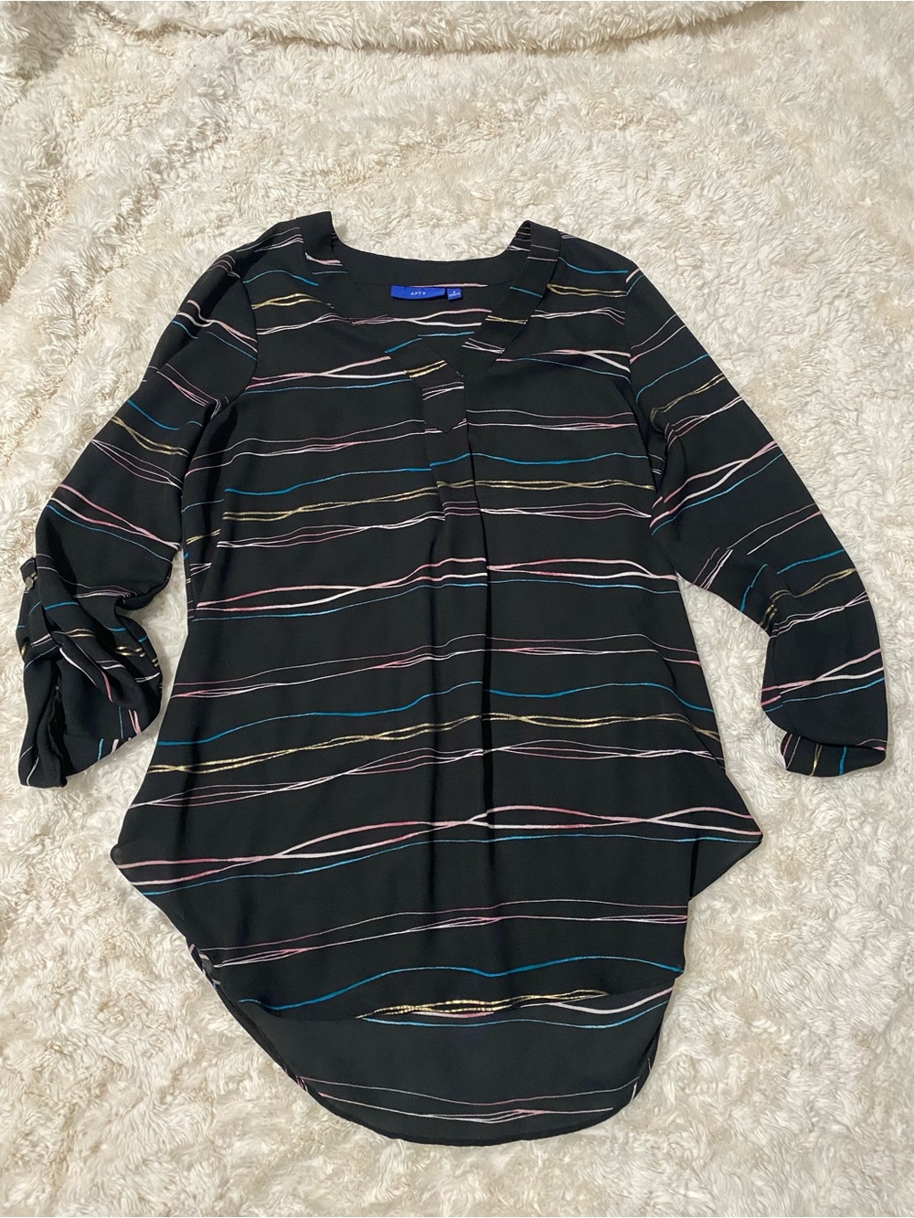 Apt. 9 Black Tunic with Multicolor Stripes